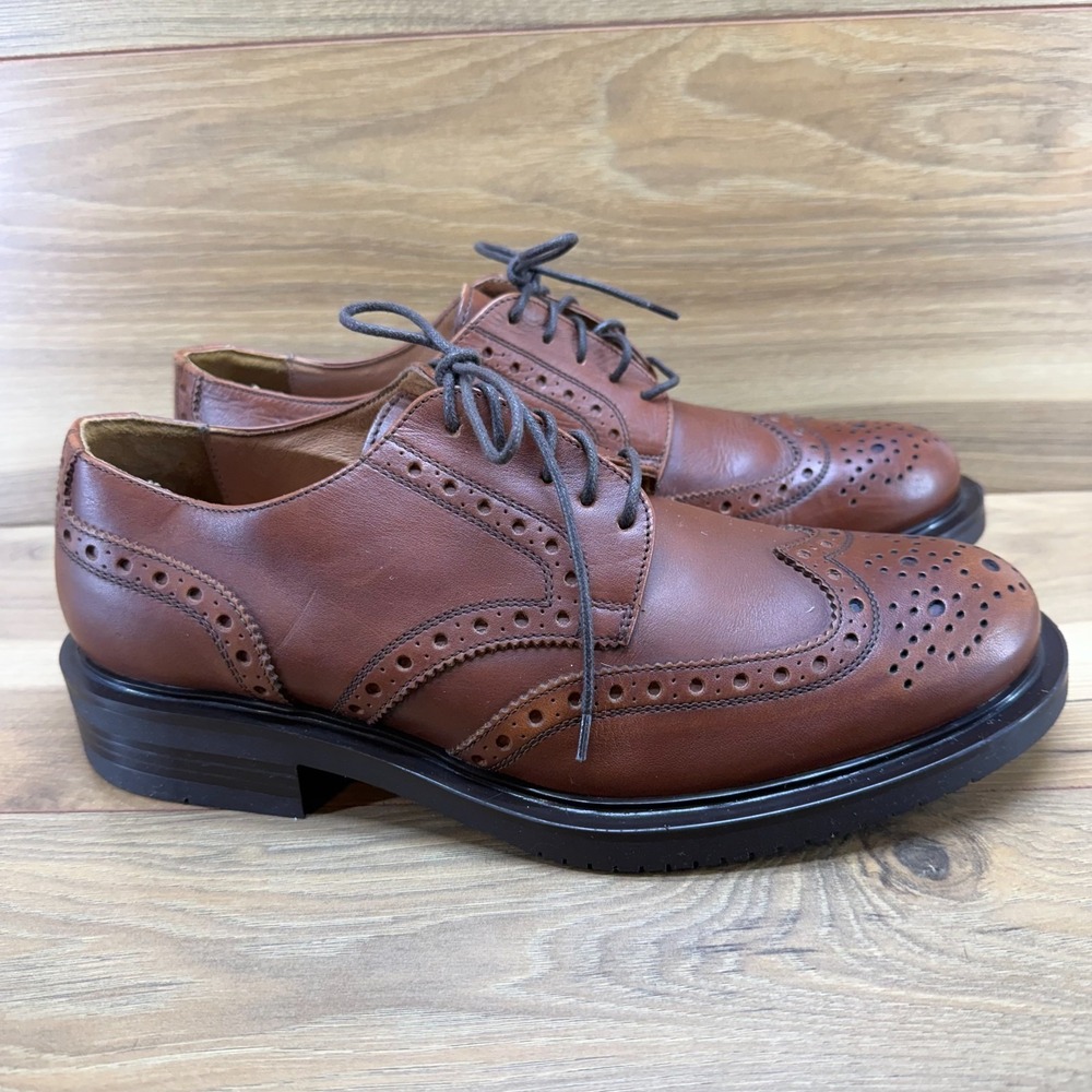 BOEMOS Wingtip Oxfords Mens 10.5 Brown Leather Casual Business Modern Minimalist